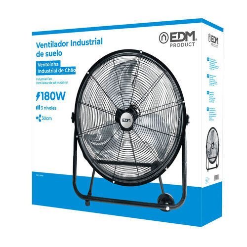 EDM EDM industriële vloerventilator 180W Ø60 cm met wielen - 3 snelheden - Zwart EDM EDM industriële vloerventilator 180W Ø60 cm met wielen - 3 snelheden - Zwart