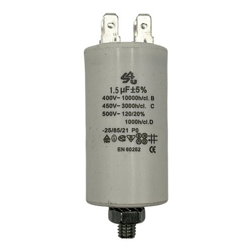Fixem Fixem condensator 1,5 µF 450V 4-polig - Motorcondensator / opstartcondensator met montageschroef Fixem Fixem condensator 1,5 µF 450V 4-polig - Motorcondensator / opstartcondensator met montageschroef