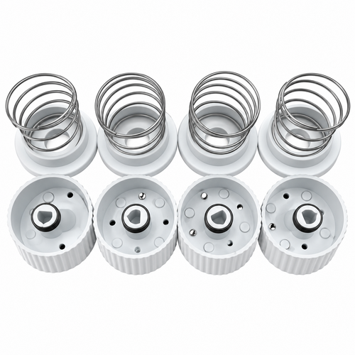 SKL SKL fornuis knoppen set 4 stuks wit met chroomrand en veer, universele gasknoppen Ø34 mm SKL SKL fornuis knoppen set 4 stuks wit met chroomrand en veer, universele gasknoppen Ø34 mm
