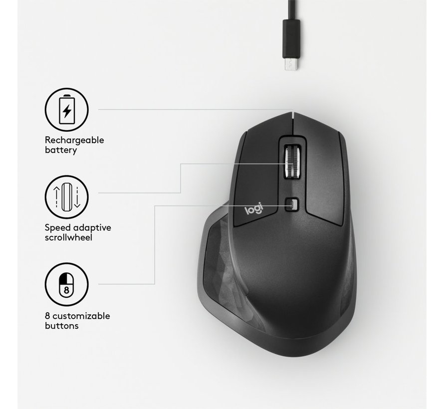 MX Master 2S | Draadloze Muis | Rechtshandig | RF + Bluetooth | 4000 DPI | Grafiet