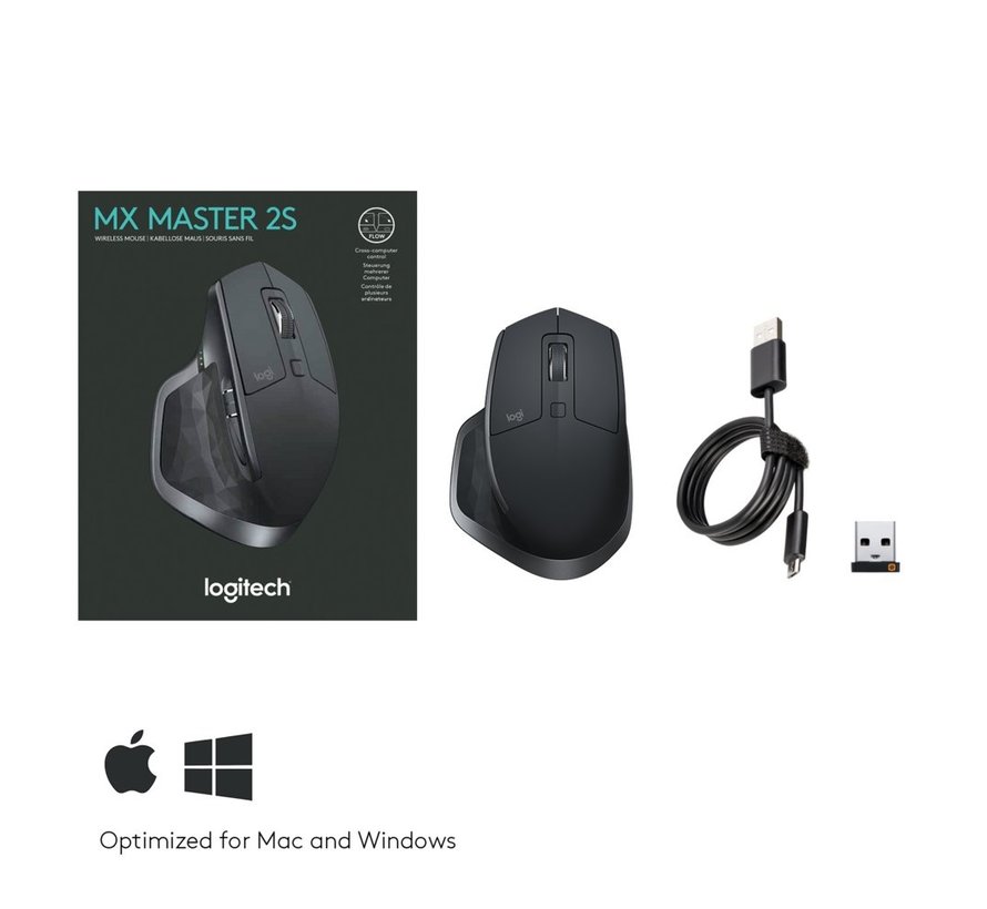 MX Master 2S | Draadloze Muis | Rechtshandig | RF + Bluetooth | 4000 DPI | Grafiet