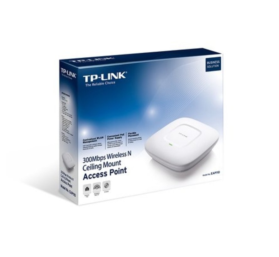 EAP110 | WiFi 4 Access Point | 300 Mbit/s | Passief PoE (Inclusief injector) | Inclusief Montagebeugels