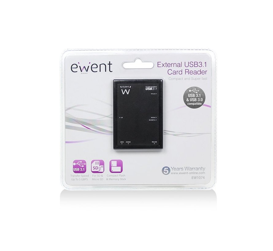 EW1074 geheugenkaartlezer USB 3.2 Gen 1 (3.1 Gen 1) Type-B Zwart