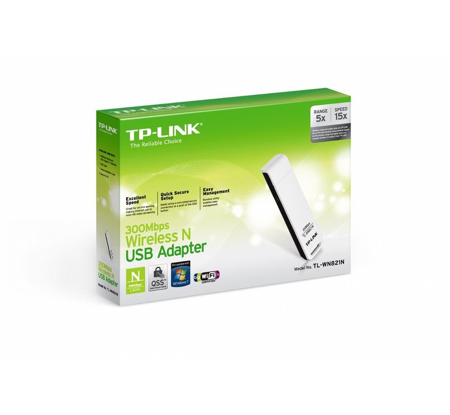 TL-WN821N | Wi-Fi 4 USB Adapter | 300 Mbps | 2,4 GHz | USB 2.0 | Zwart