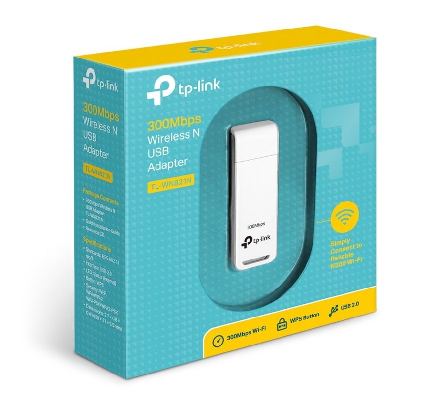 TL-WN821N | Wi-Fi 4 USB Adapter | 300 Mbps | 2,4 GHz | USB 2.0 | Zwart