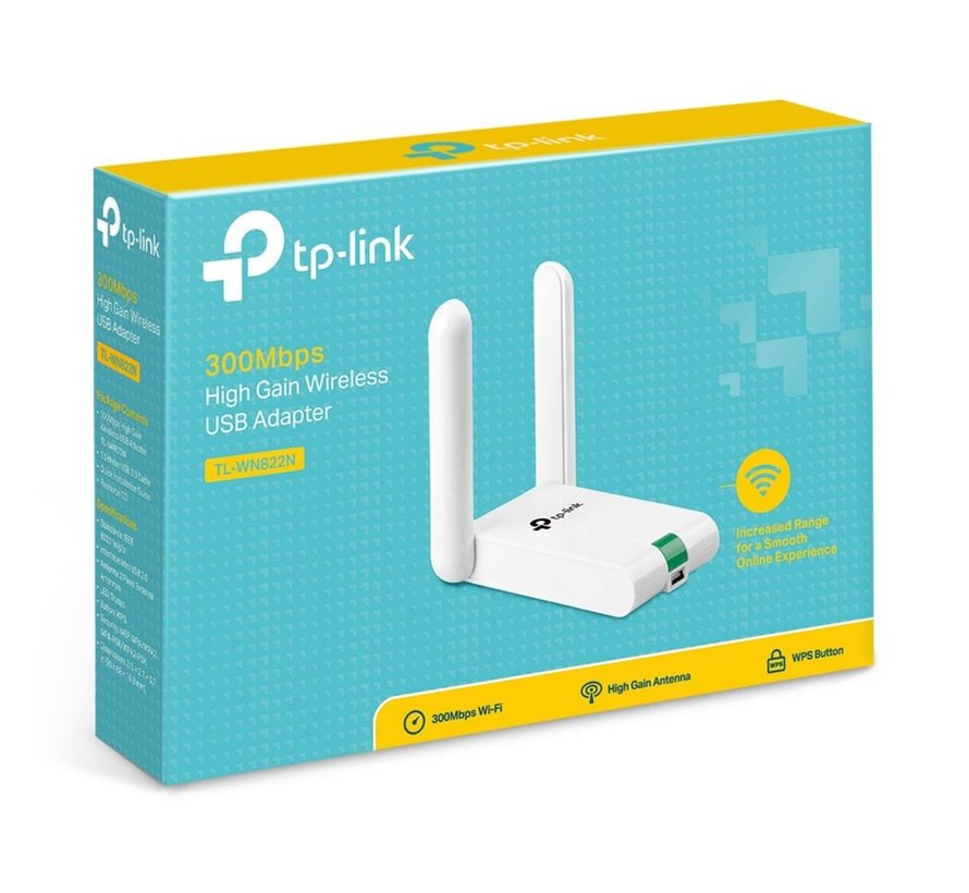 TL-WN822N | Wi-Fi 4 USB Adapter | 300 Mbps | 2,4 GHz | Dual Antennes | USB 2.0 | Zwart