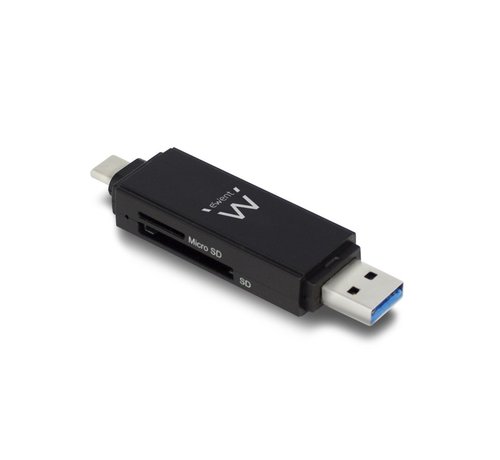 Ewent EW1075 geheugenkaartlezer USB 3.2 Gen 1 (3.1 Gen 1) Type-A/Type-C Zwart