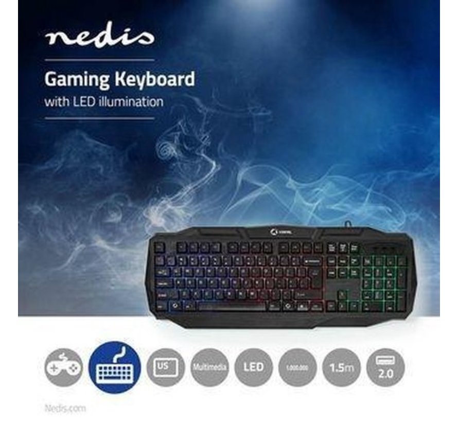 Nedis Bedraad Gamingtoetsenbord | USB 2.0 | Amerikaanse Internationale Indeling | Zwart