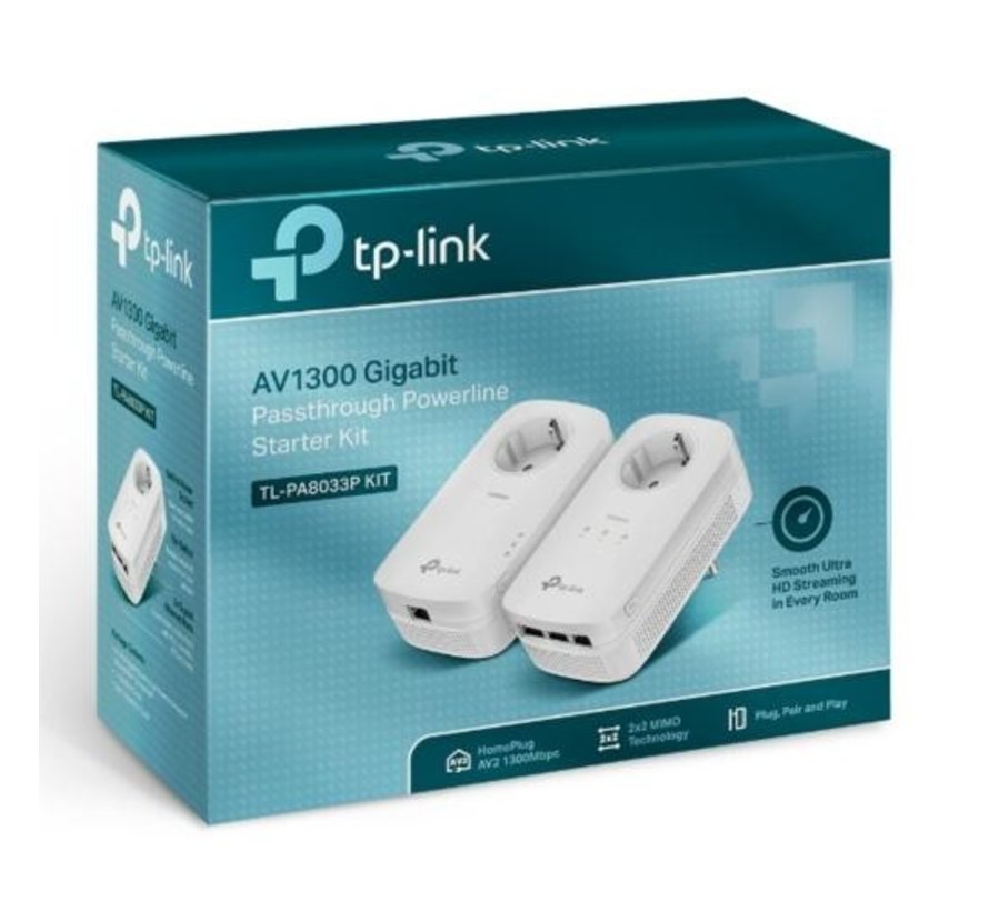 TL-PA8033P KIT | Powerline Adapter Set | 1300 Mbps | 3x Gigabit Ethernet | Met Stopcontact | Wit