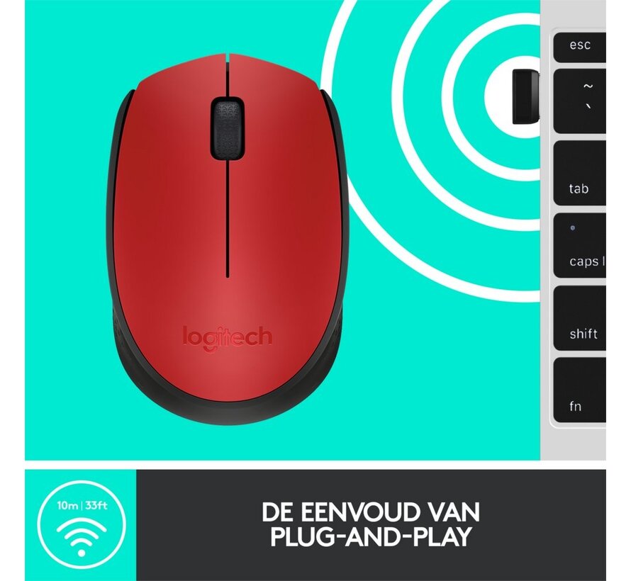 M171 | Ambidextrous Draadloze Muis | RF-Draadloos | 1000 DPI | Rood/Zwart