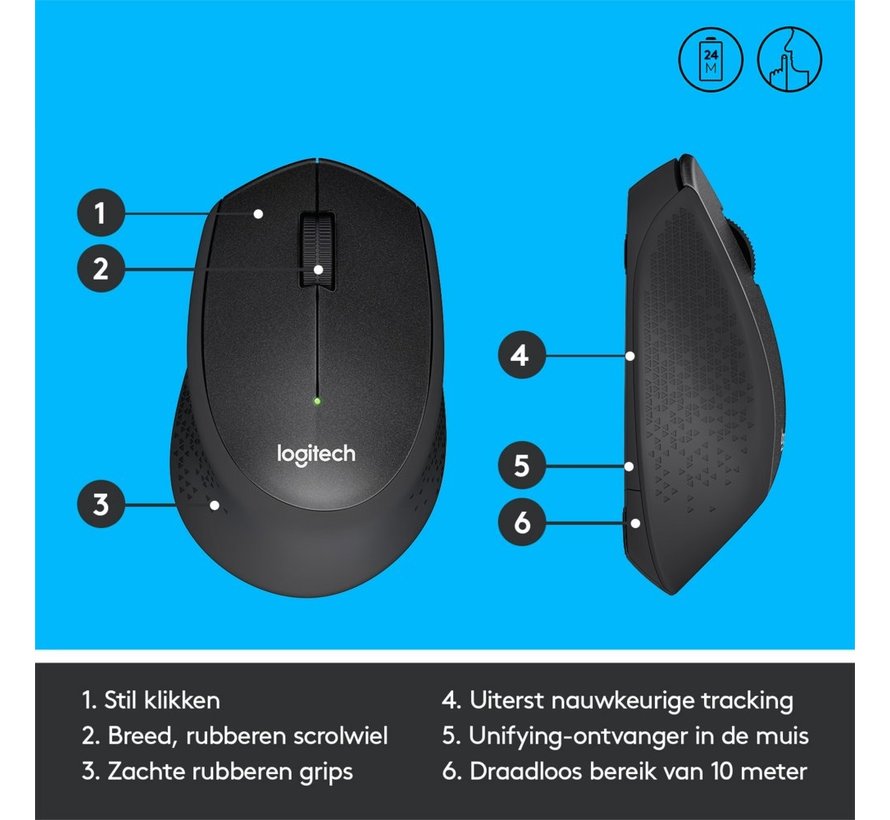 M330 Silent Plus | Draadloze Muis | Rechtshandig | RF | 1000 DPI | Zwart