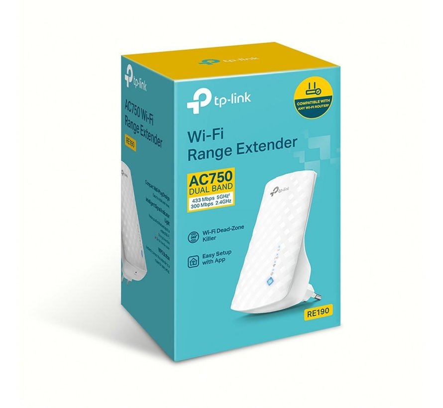 RE190 | Wi-Fi 5 Range Extender | Dual-band | 750 Mbps | 10/100 Mbps Ethernet | Wit