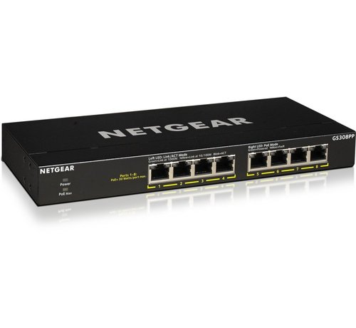 Netgear GS308PP Unmanaged Gigabit Ethernet (10/100/1000) Power over Ethernet (PoE) Zwart