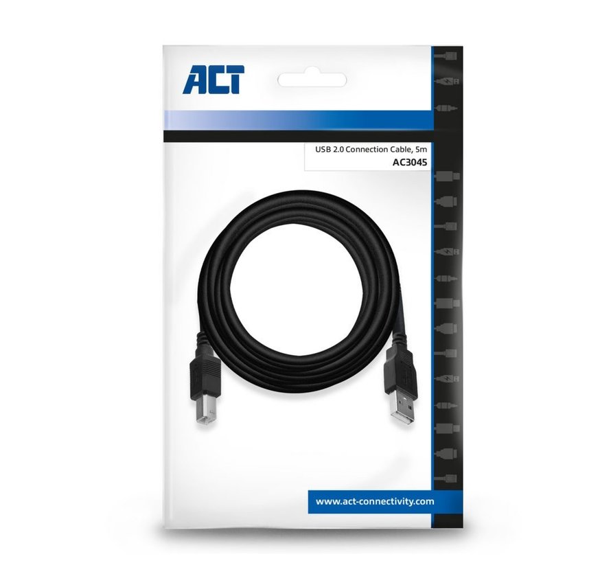 AC3045 | USB 2.0 Kabel | USB-A naar USB-B | 5m | Zwart