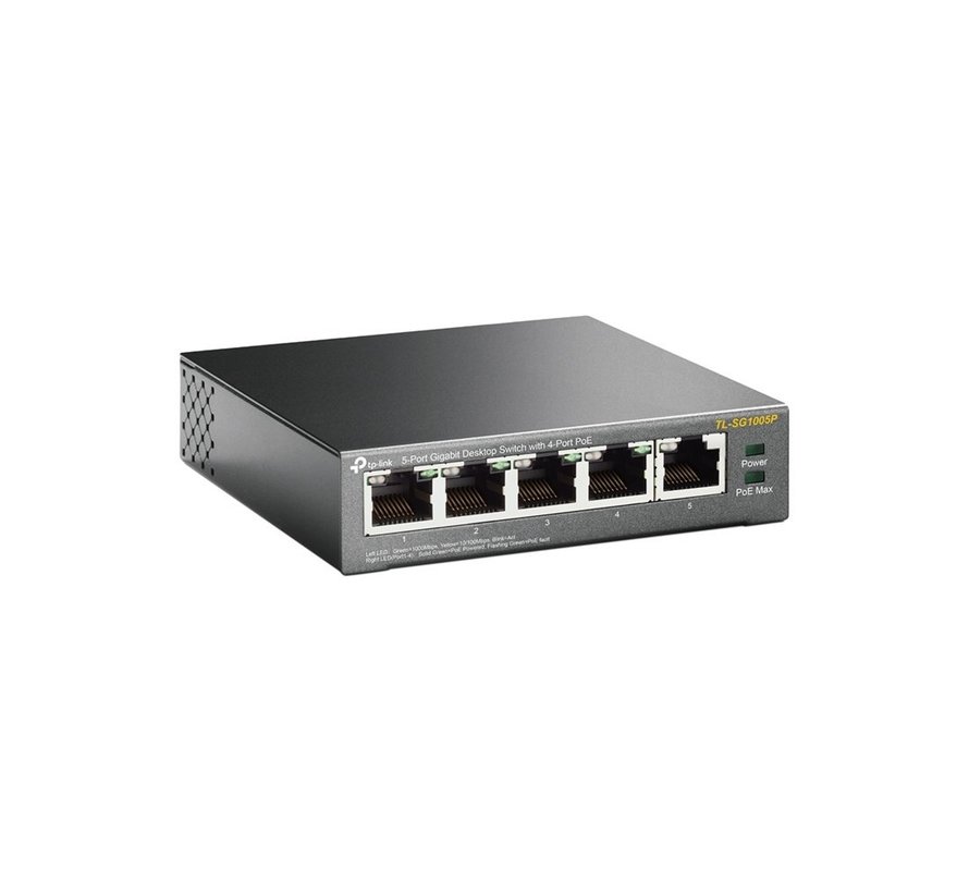 TP-LINK TL-SG1005P Unmanaged Gigabit Ethernet (10/100/1000) Power over Ethernet (PoE) Zwart
