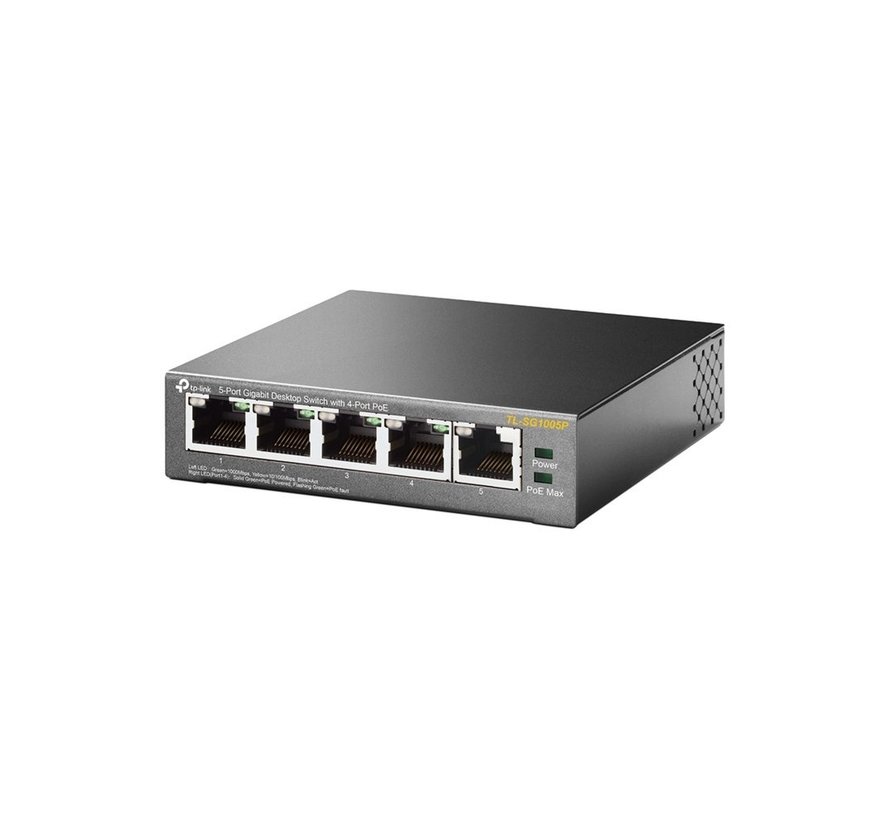 TP-LINK TL-SG1005P Unmanaged Gigabit Ethernet (10/100/1000) Power over Ethernet (PoE) Zwart