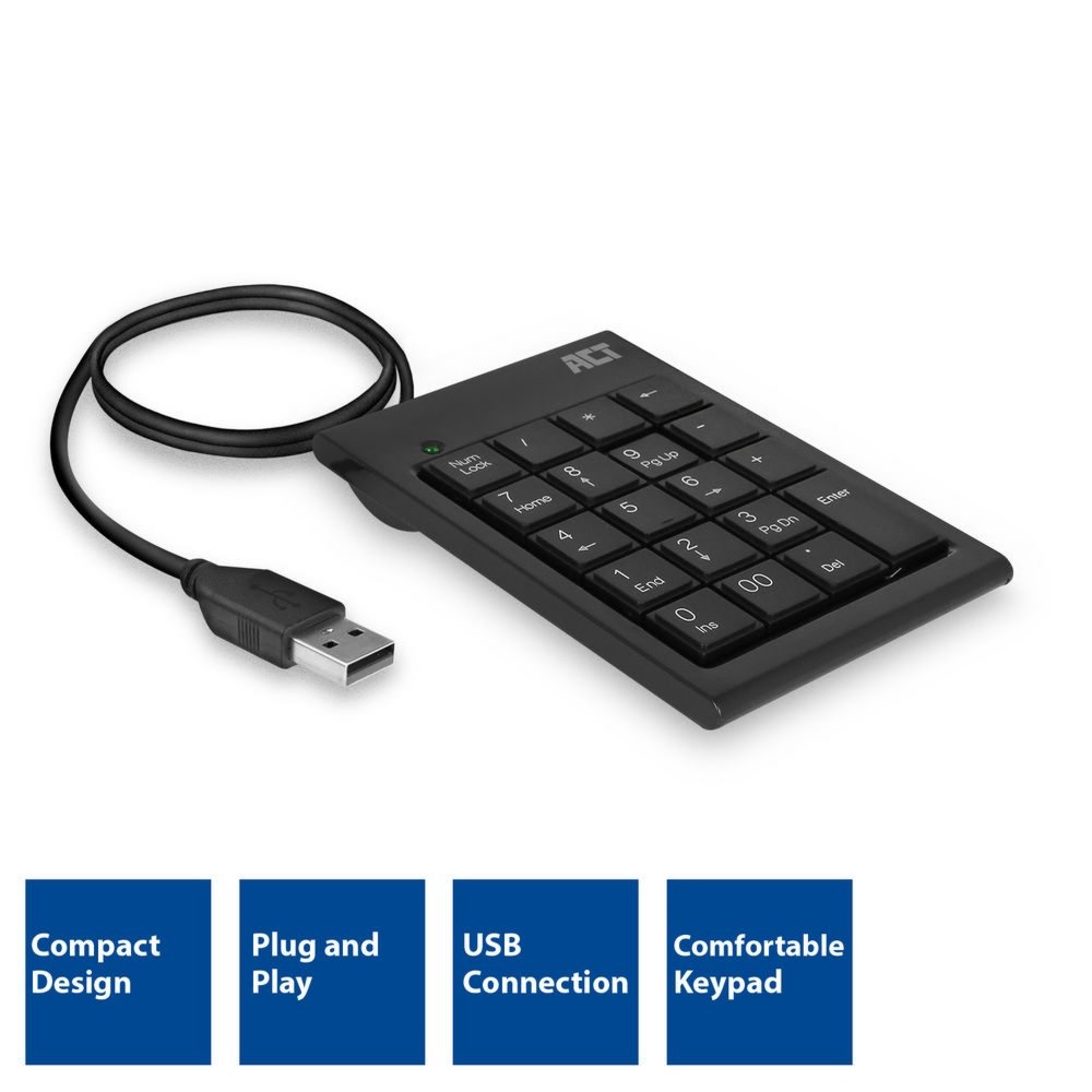 Vloeibaar klant Inferieur ACT AC5480 numeriek toetsenbord Universeel USB Zwart - Pcman