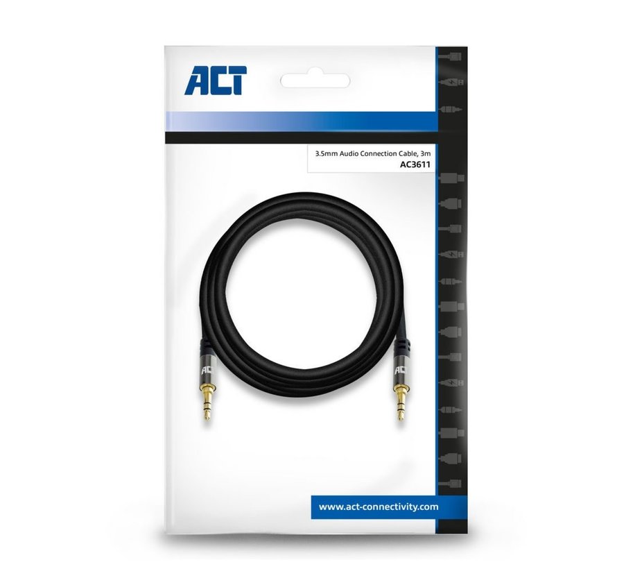 AC3611 | 3.5mm Audiokabel | 3 Meter | Stereo Jack naar Jack | Zwart