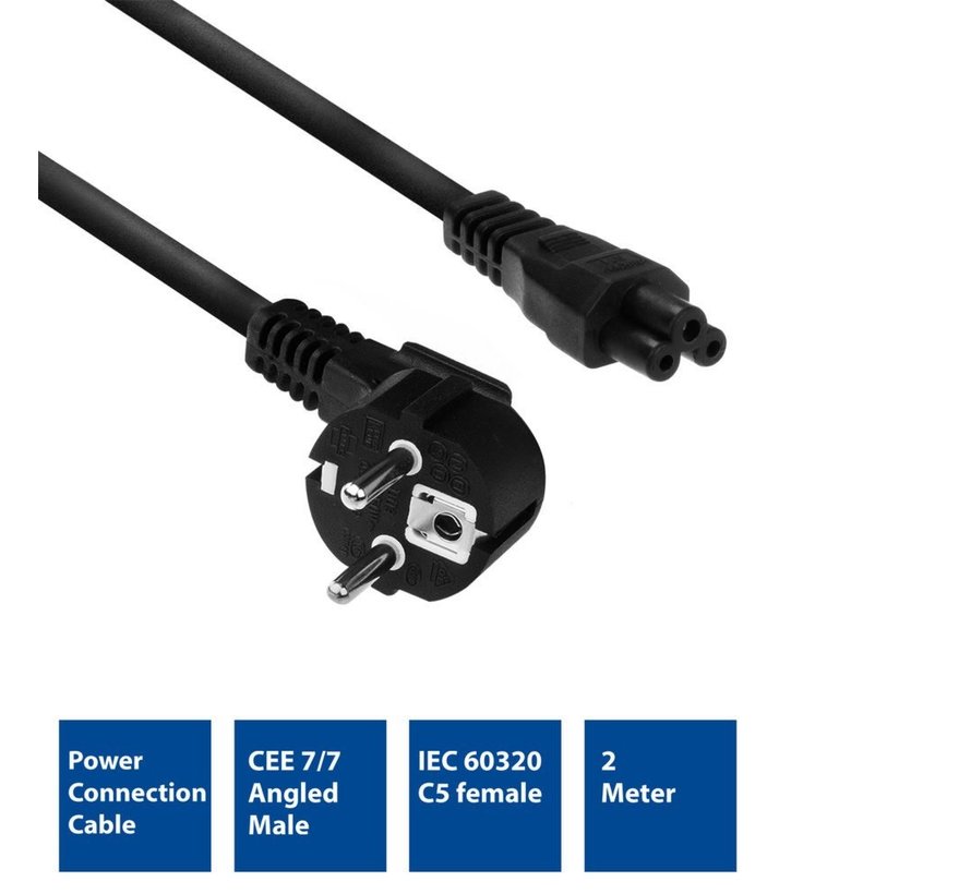 AC3310 | Elektriciteitssnoer | 2 Meter | CEE7/7 naar C5 Stekker (3-Pin) | Zwart