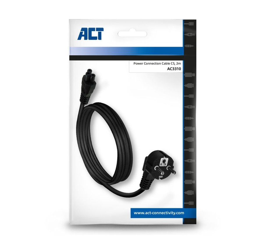 AC3310 | Elektriciteitssnoer | 2 Meter | CEE7/7 naar C5 Stekker (3-Pin) | Zwart