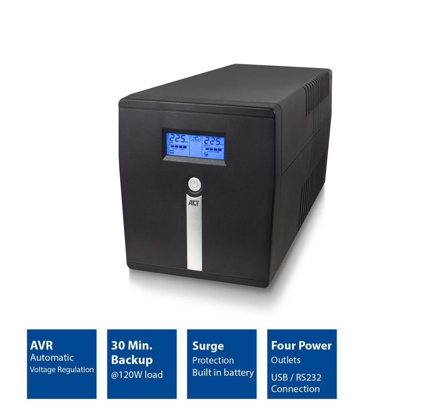 Line-Interactive UPS AC2310 | 1000 VA Vermogen | 4 Uitgangen | Spanningstabilisatie met AVR | Beveiliging bij Netstoringen