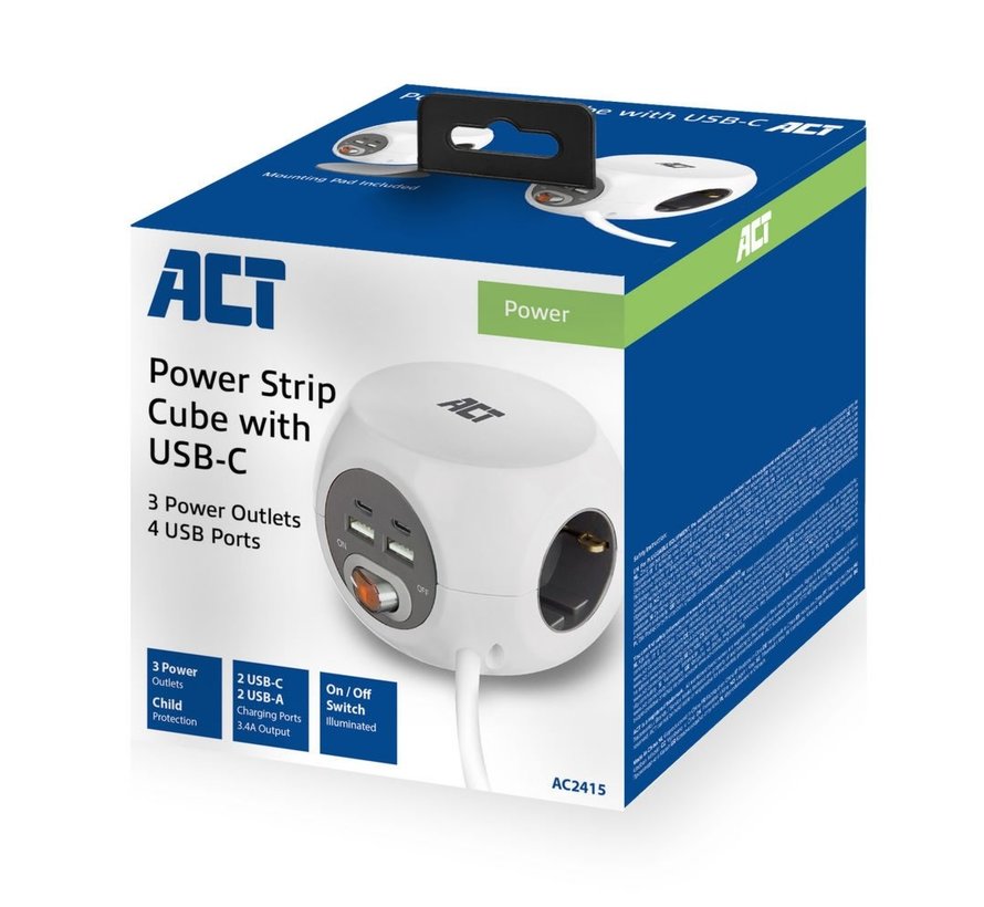 AC2415 | Stekkerdoos | 3 Stopcontacten | 1,5 m | Binnen | Wit