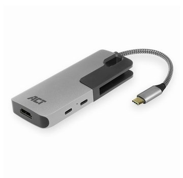 ACT AC7021 | USB-C naar HDMI Female Adapter | PD Pass-Through | 4K | USB-A & USB-C | Geheugenkaartlezer