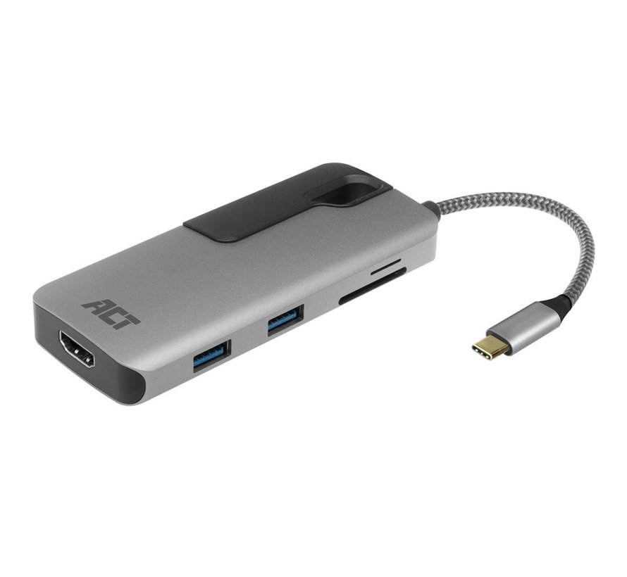 AC7021 USB-C naar HDMI female adapter met PD Pass-Through, 4K, USB-A , USB-C port, kaartlezer