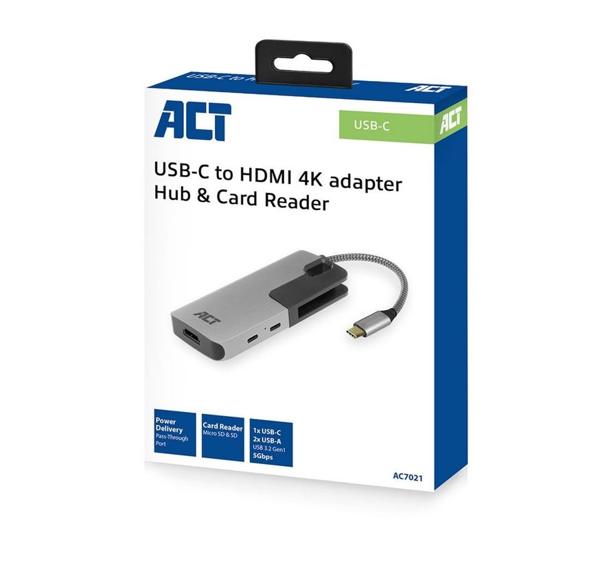 AC7021 | USB-C naar HDMI Female Adapter | PD Pass-Through | 4K | USB-A & USB-C | Geheugenkaartlezer
