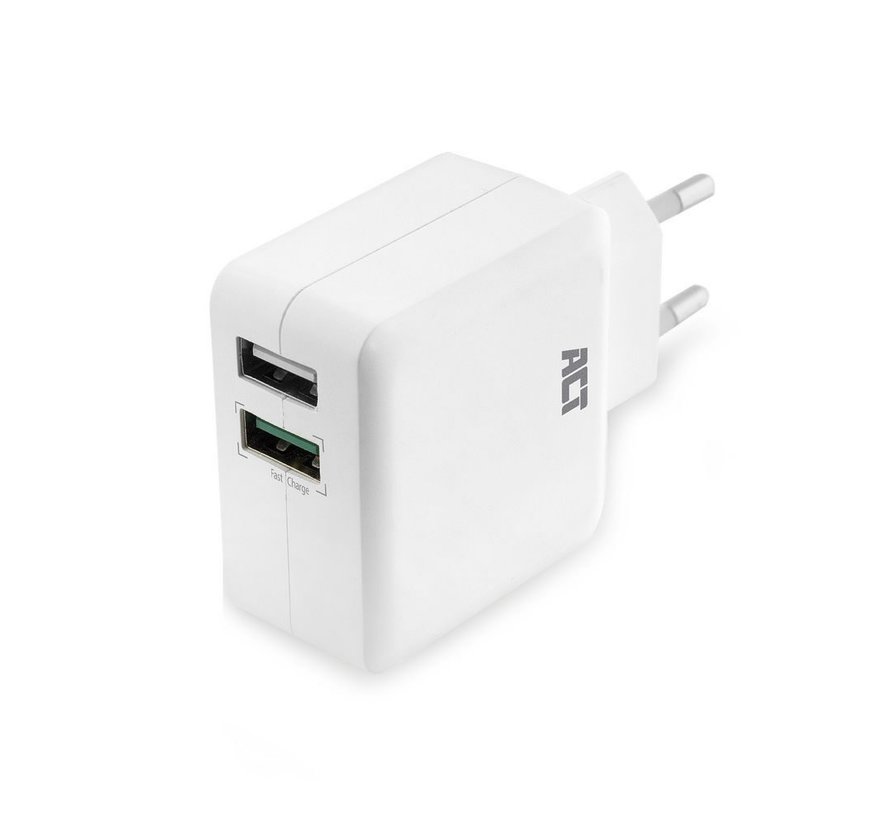 AC2125 | Fast Charge Dual USB-A Oplader 30W | Wit