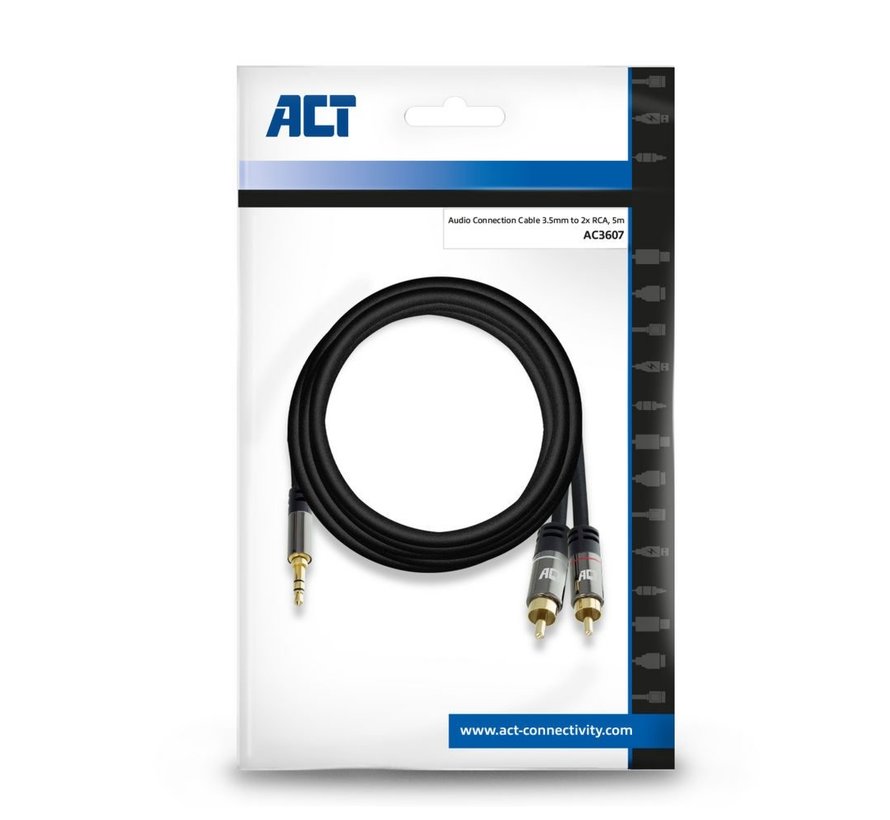 AC3607 audio kabel 5 m 2 x RCA 3.5mm Zwart