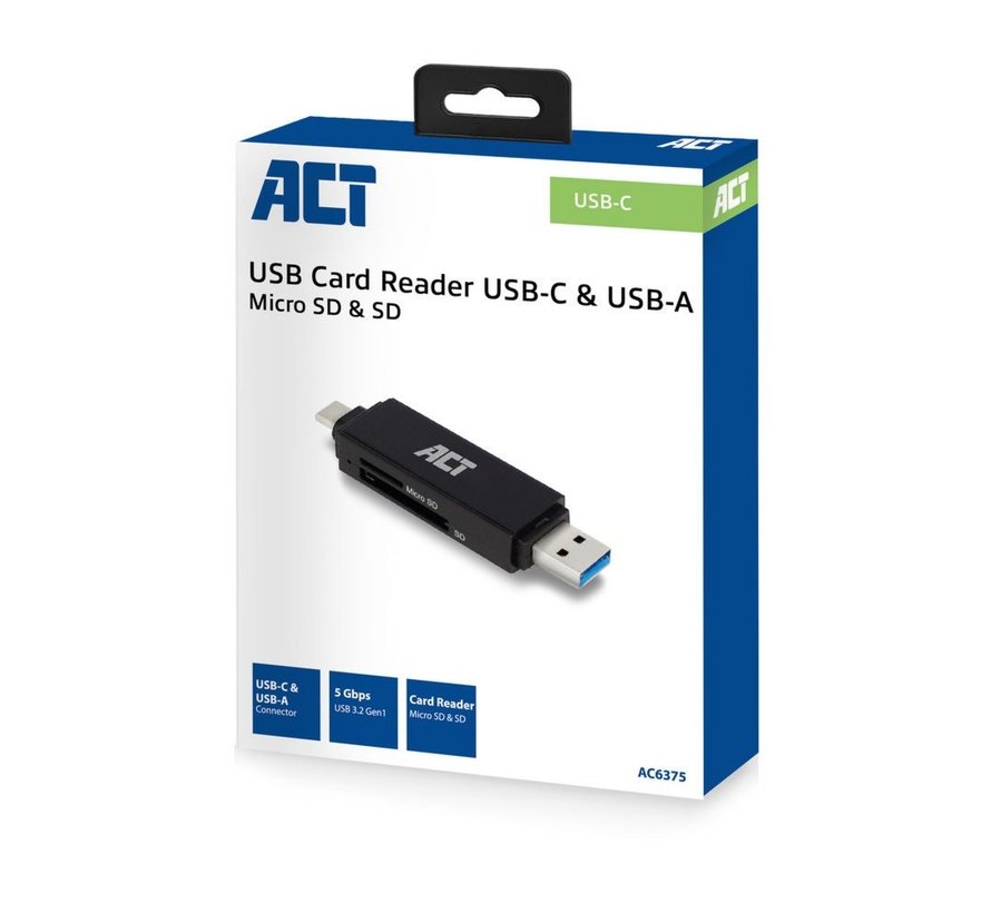 AC6375 geheugenkaartlezer USB 3.2 Gen 1 (3.1 Gen 1) Zwart