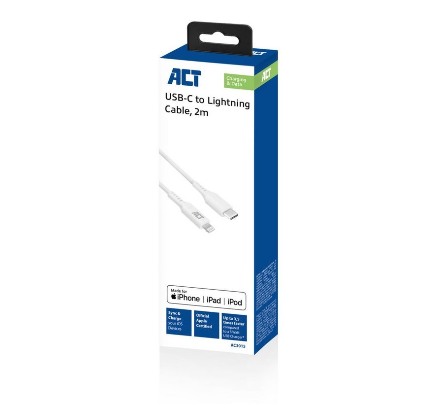 kabel | USB-C naar Lightning | 2 m | Wit | AC3015