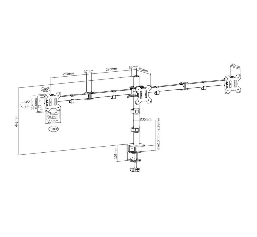 AC8303 flat panel bureau steun 68,6 cm (27") Klem/doorvoer Zwart