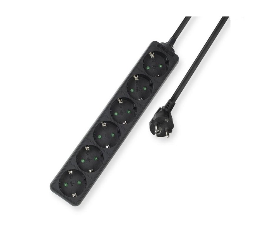 AC2460 | Stekkerdoos | 6 Stopcontacten | 3 m | Binnen | Zwart
