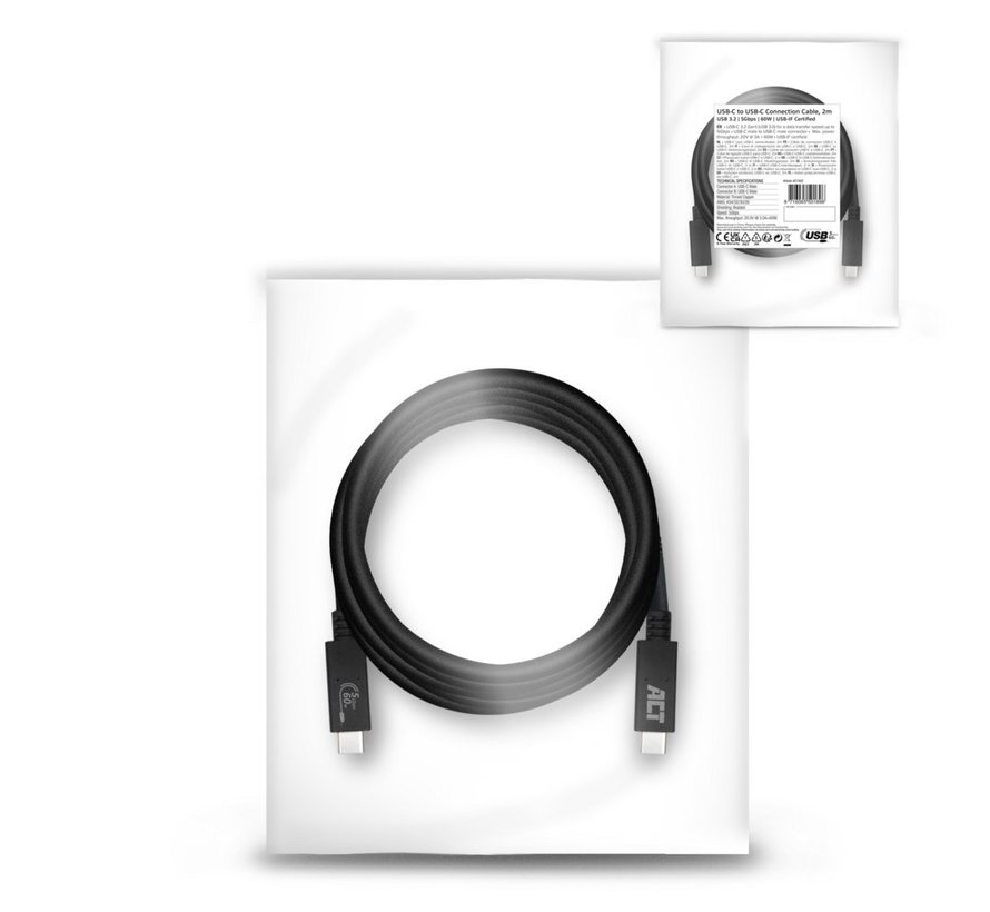 AC7402 | USB 3.2 Gen 1 Kabel | USB-C naar USB-C | 2m | Zwart