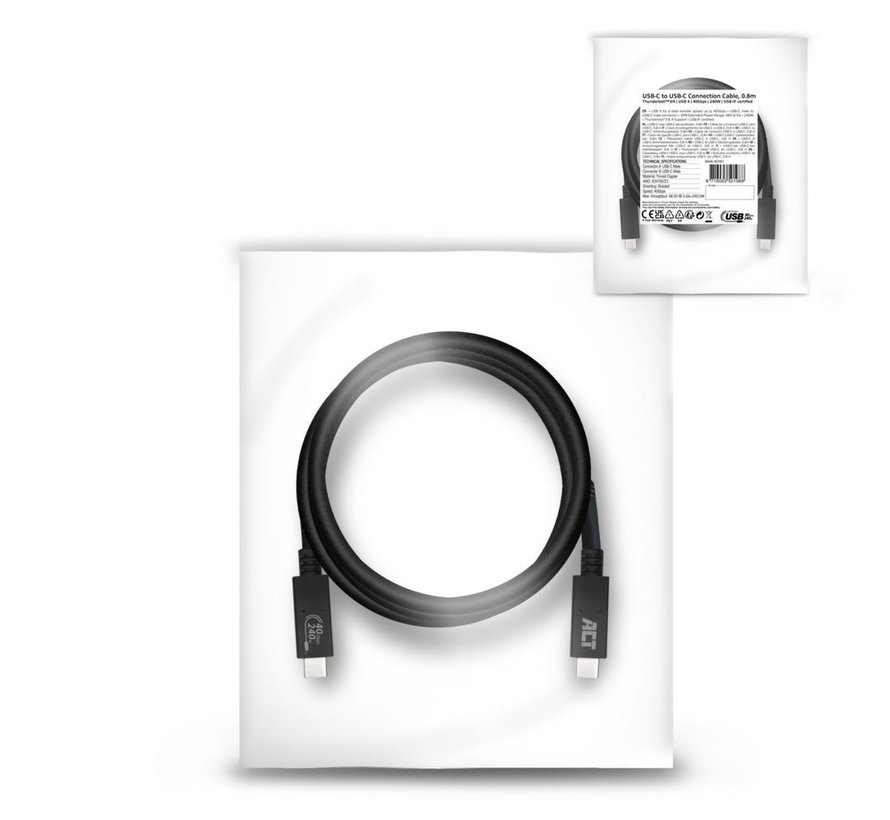 AC7451 | USB4 Gen 3x2 Kabel | USB-C naar USB-C | 0.8m | Zwart