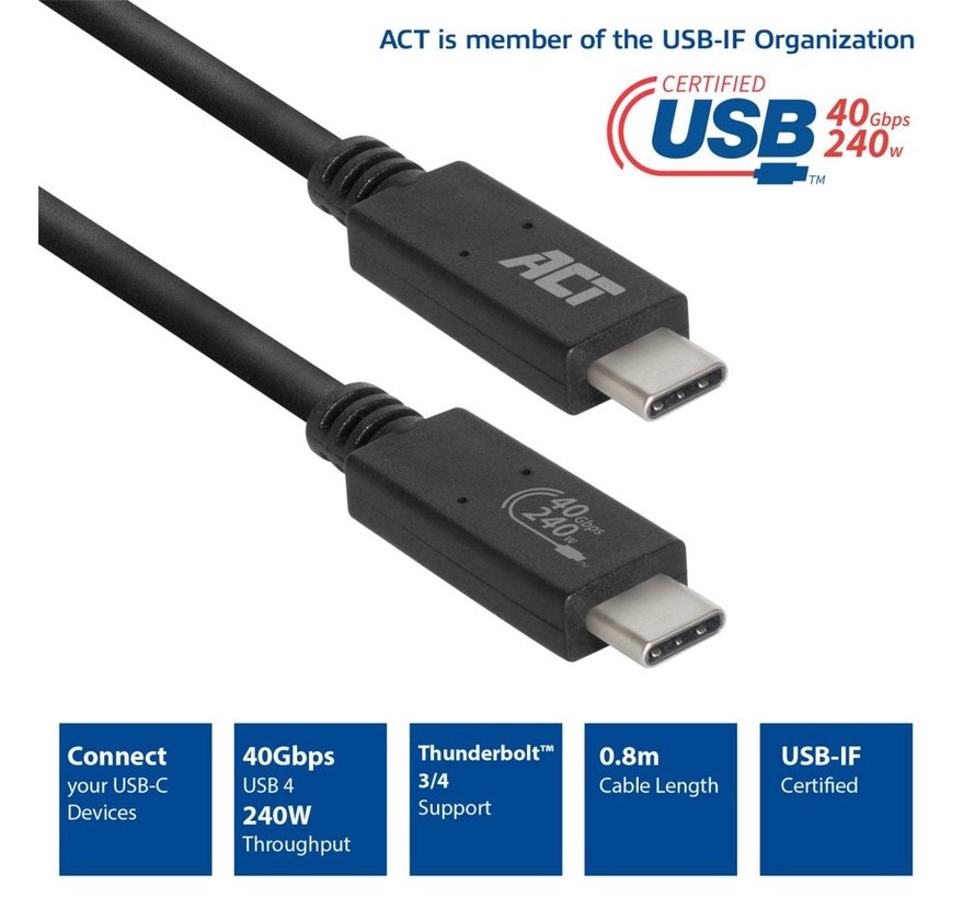 AC7451 USB-kabel 0,8 m USB4 Gen 3x2 USB C Zwart