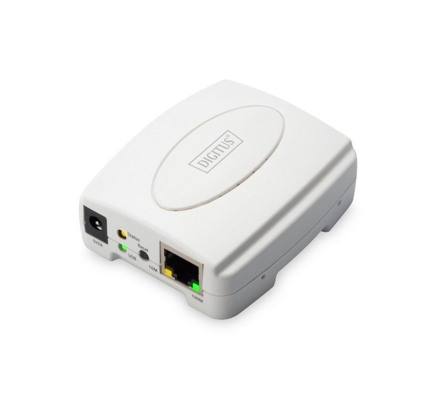 Digitus DN-13003-2 Print Server | 1x USB 2.0 | 1x RJ45 10/100 Mbps | TCP/IP, IPX/SPX, NetBEUI, AppleTalk