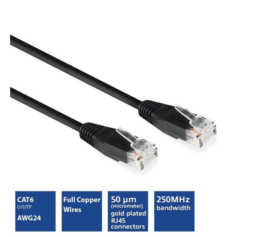 Zwarte 5 meter UTP CAT6 patchkabel met RJ45 connectoren