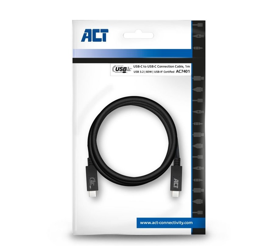 AC7401 USB-kabel 1 m USB 3.2 Gen 1 (3.1 Gen 1) USB C Zwart