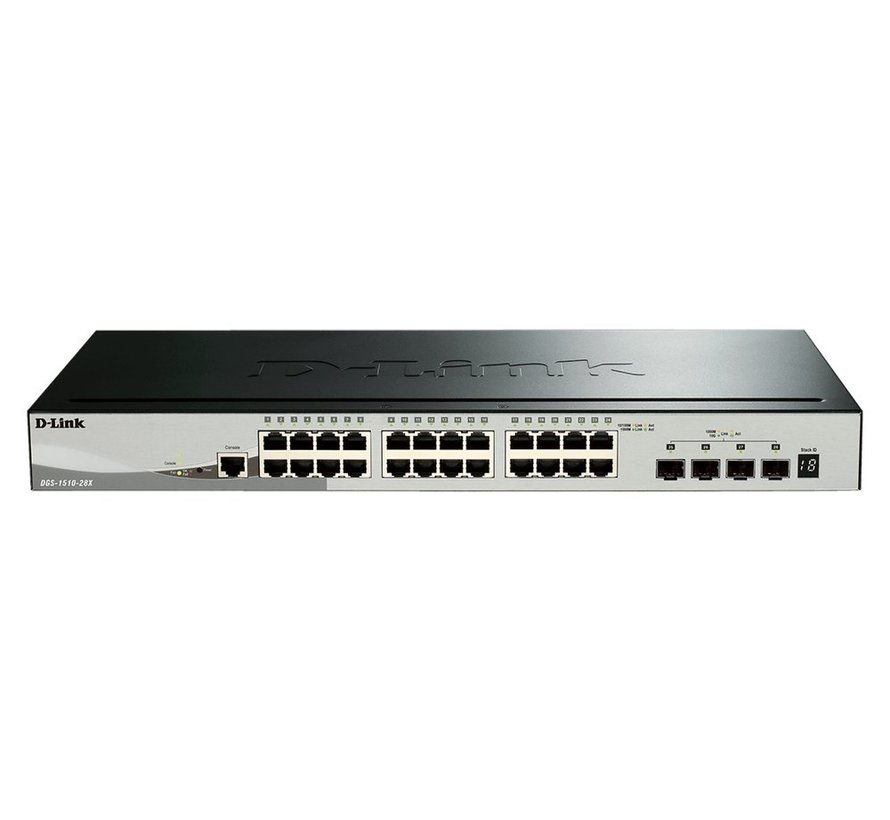 D-Link DGS-1510-28X | 28-poorts Gigabit Stackable Smart Switch | 24 RJ45 + 4 SFP+ | Layer 3 | Stackable
