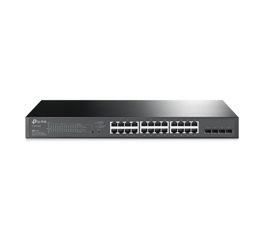 TL-SG2428P | 28-poorts Gigabit Smart PoE+ Switch | 24 RJ45 + 4 SFP | 250W PoE-vermogen | VLAN/QoS