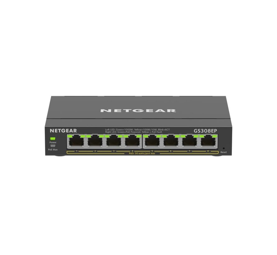 GS308EP-100PES | 8-poorts Gigabit Smart Managed Plus PoE+ Switch | 62W PoE-vermogen | VLAN/QoS | Compact