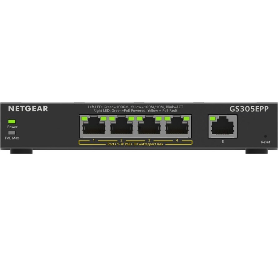 GS305EPP-100PES | 5-poorts Gigabit Smart Managed Plus PoE+ Switch | 120W PoE-vermogen | VLAN/QoS | Webbeheer