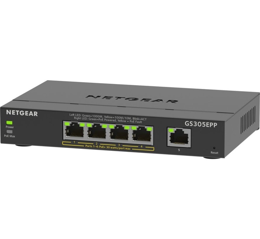 GS305EPP-100PES | 5-poorts Gigabit Smart Managed Plus PoE+ Switch | 120W PoE-vermogen | VLAN/QoS | Webbeheer