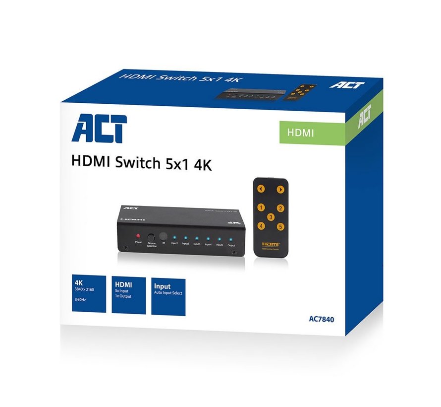 AC7840 5 x 1 HDMI switch, 3D en 4K ondersteuning