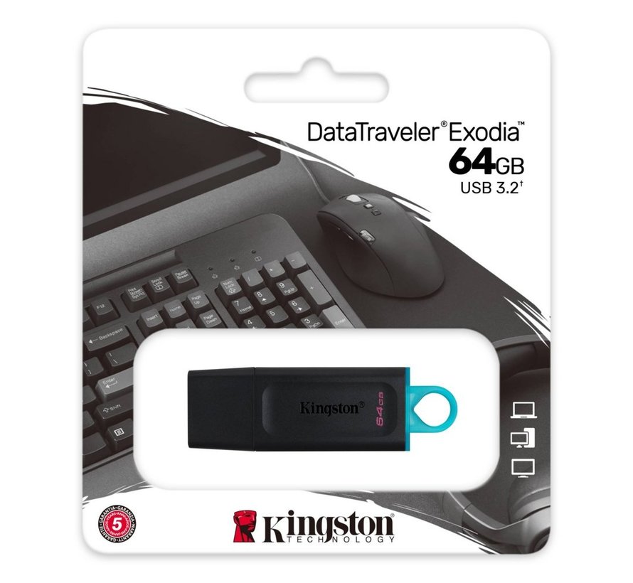 DataTraveler Exodia | 64GB USB-A 3.2 Flash Drive | Zwart