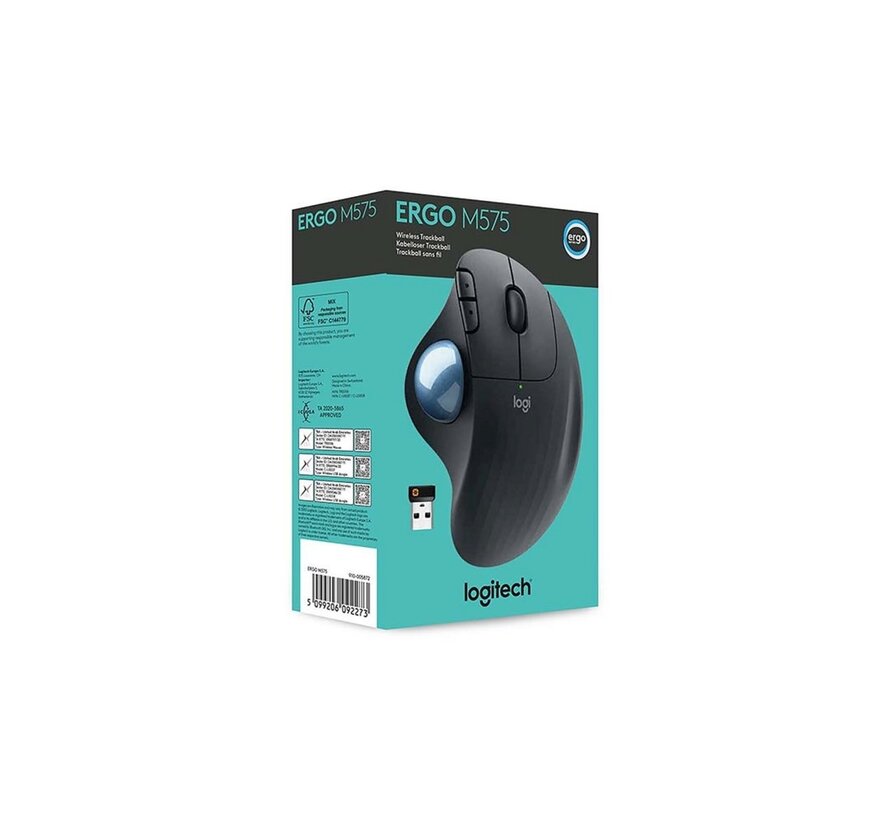 M575 Ergo Trackball for Business | Ergonomische Draadloze Muis | Rechtshandig | RF + Bluetooth | 2000 DPI | Grafiet