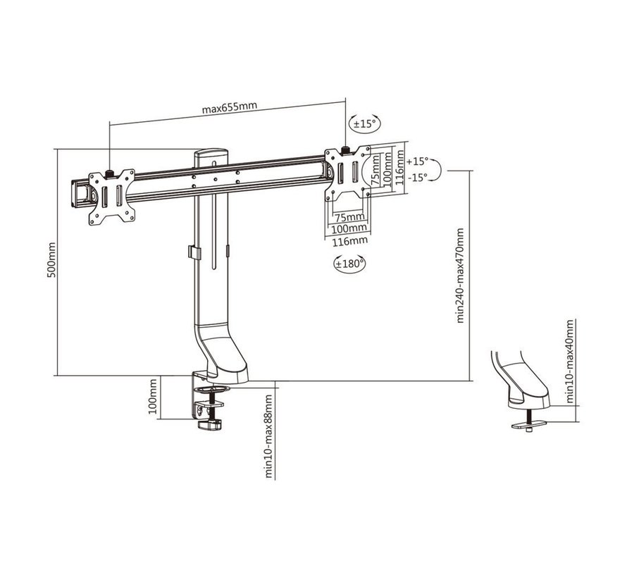 AC8322 flat panel bureau steun 68,6 cm (27") Klem/doorvoer Zwart